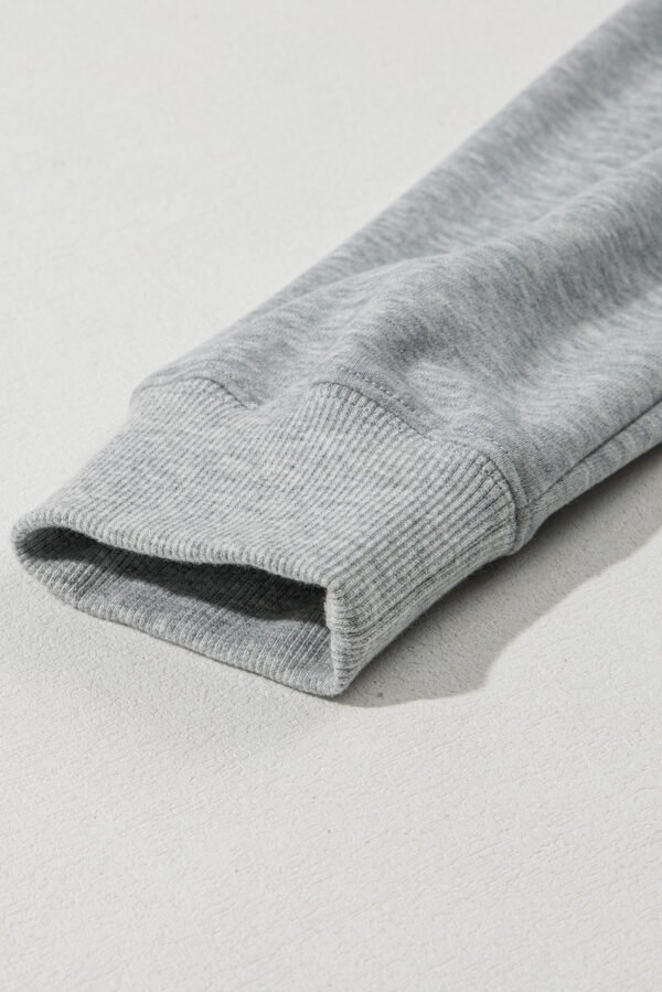 Light Grey Solid Color Fleece Lined Drawstring Hoodie with Pocket