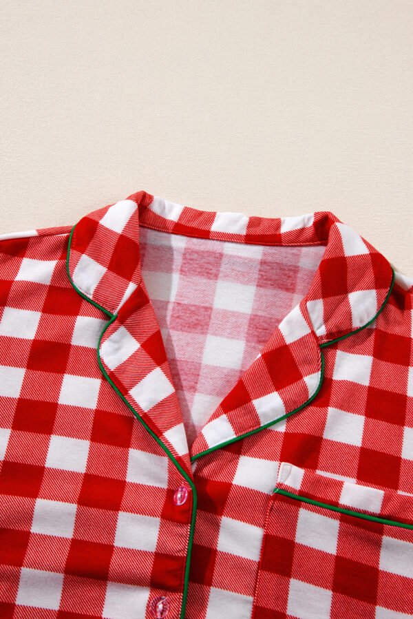 Fiery Red Christmas Plaid Print Shirt and Pants Pajama Set