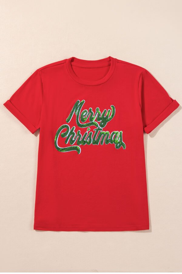 Red Merry Christmas Graphic Crewneck T Shirt
