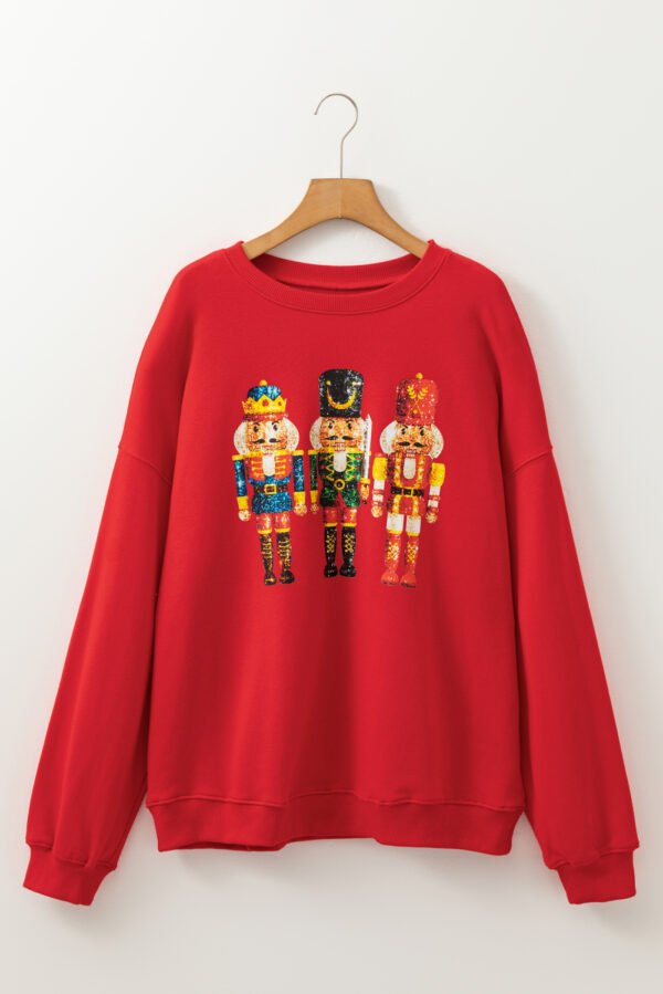 Racing Red Plus Size Sequin Nutcracker Round Neck Sweatshirt