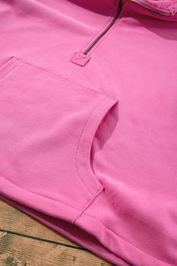 Bonbon Fleece Lined Half Zipper Kangaroo Pockets Loose Hoodie