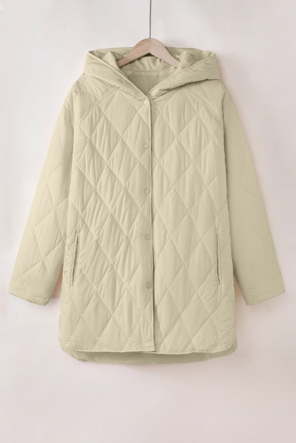 Beige Quilted Snap Button Hooded Coat