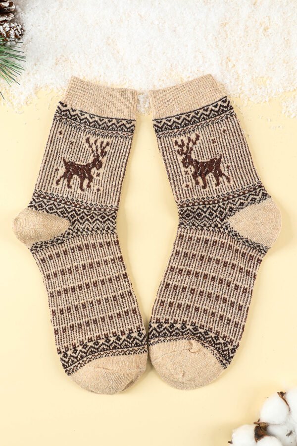 Blackish Green 5 Pairs/Set Christmas Reindeer Soft Crew Socks