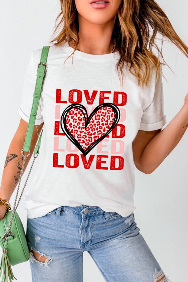 White Leopard Heart LOVE Printed Valentines Tee