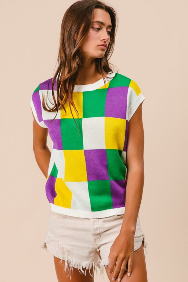 Tillandsia Purple Color Block Cap Sleeve Sweater