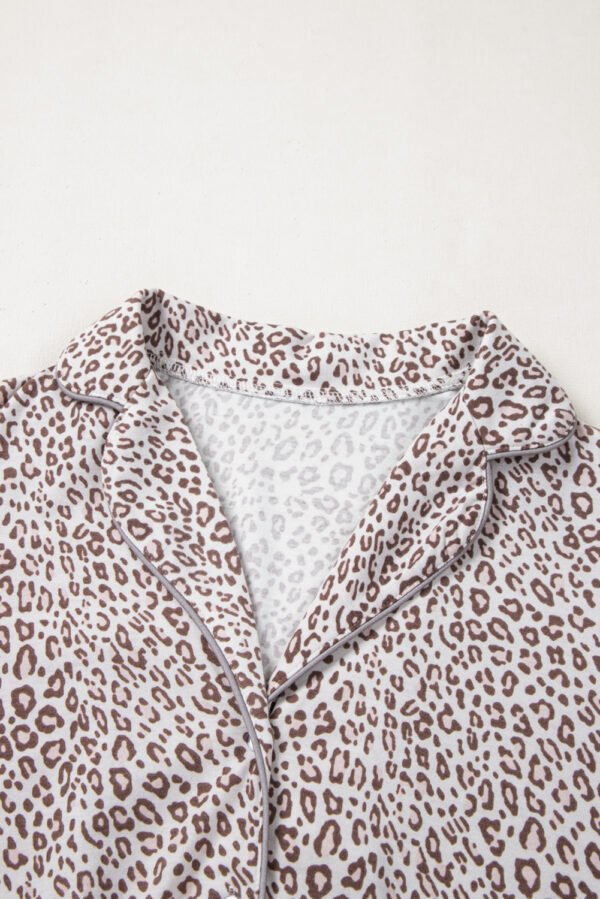 White Leopard Print Long Sleeve and Pants Pajamas Set