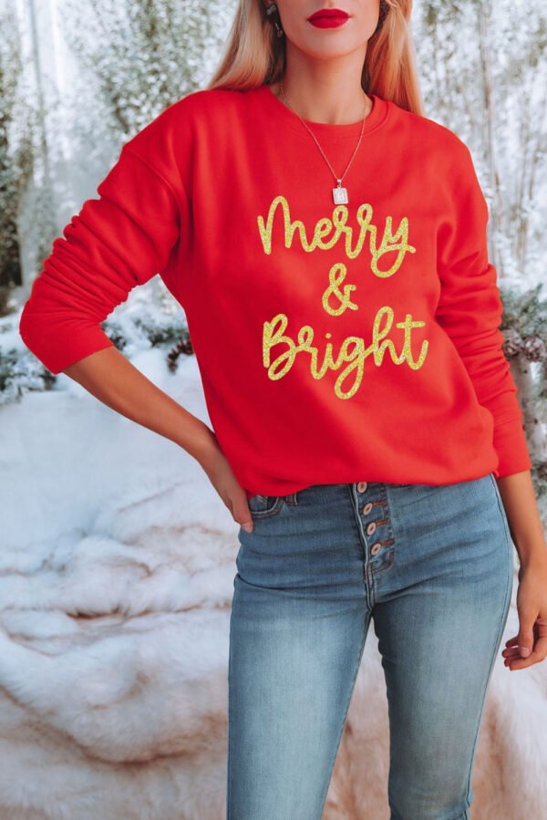 Red Merry & Bright Printed Christmas Pullover Sweatshirt