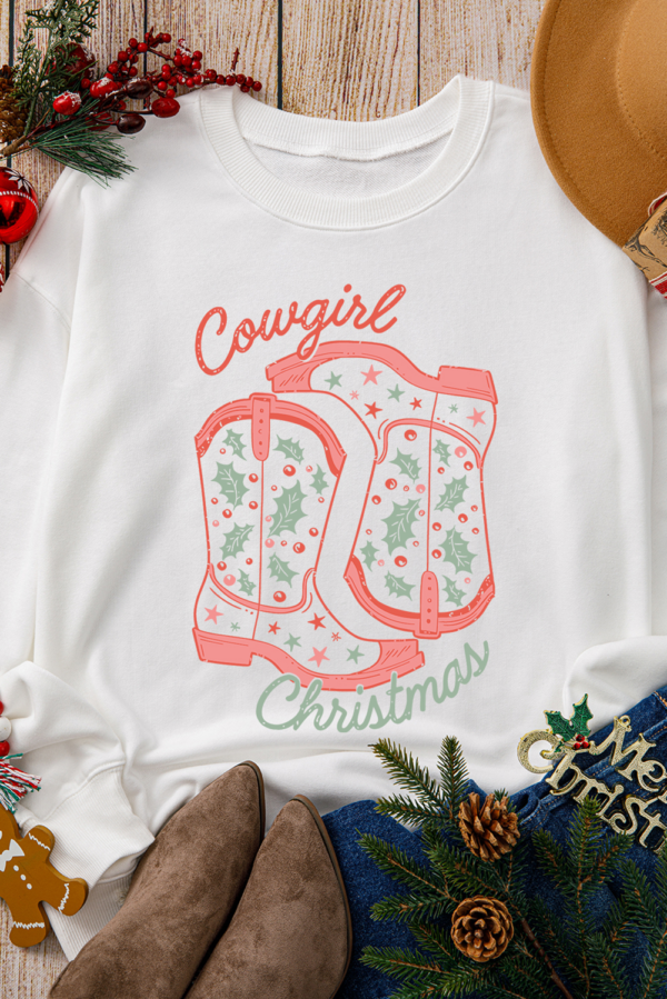 White Cowgirl Boots Christmas Graphic Crewneck Sweatshirt