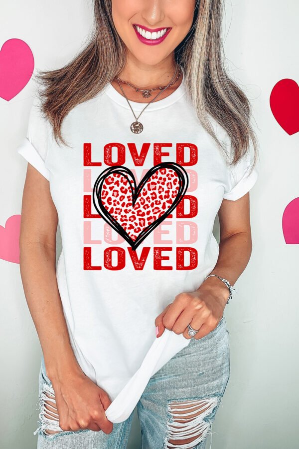 White Leopard Heart LOVE Printed Valentines Tee