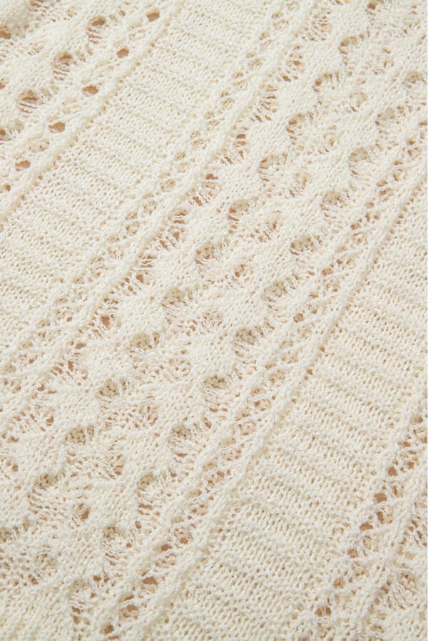 White Hollow Out Knit Bracelet Sleeve Drop Shoulder Sweater