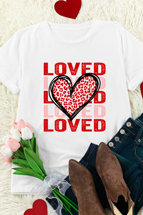 White Leopard Heart LOVE Printed Valentines Tee