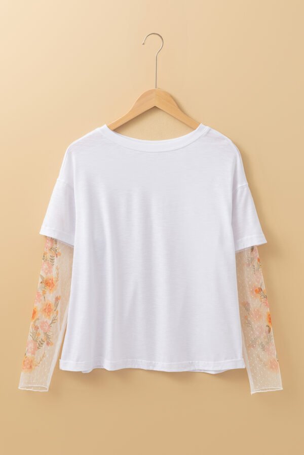 White Faux Two Piece Floral Long Sleeve Patchwork Tee