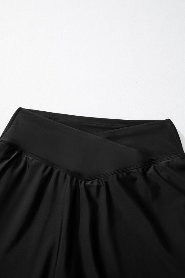 Black Solid Pocketed Crossover High Waist Swim Skort