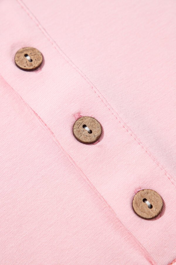 Pink Colorblock Long Sleeve Buttons Henley Top