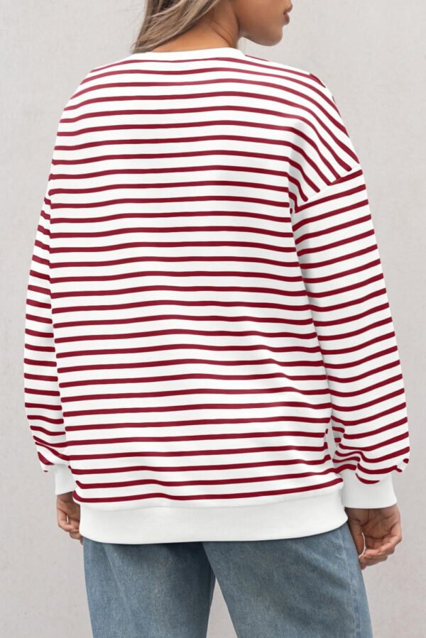 Burgundy Striped Long Sleeve Round Neck Loose Top