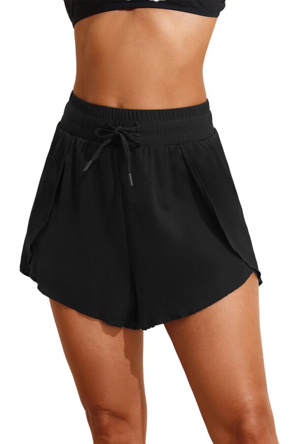 Black High Waisted Drawstring 2-in-1 Side Pocket Color Block Bikini Shorts