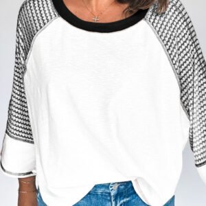 Black Striped Bracelet Sleeve Raglan Patchwork Top