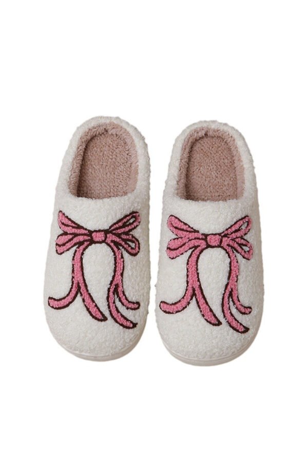 White Bow Knot Pattern Plush Warm Slippers