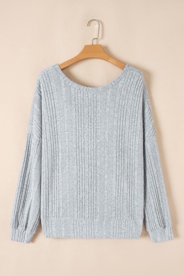 Light Grey Textured Crossover Backless Knit Long Sleeve Top