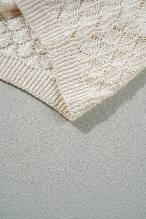 Beige Hollow Out Crochet O Neck Short Sleeve Sweater Tee
