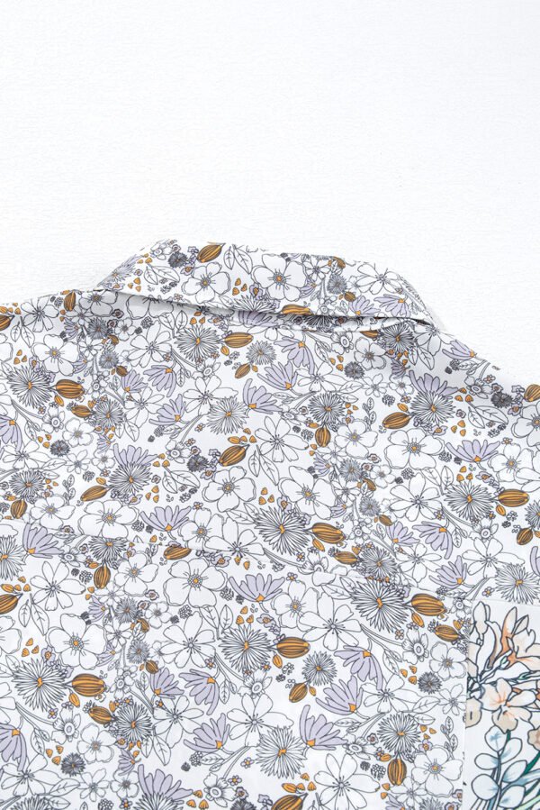 Purple Boho Floral Bishop Sleeve Button Up Loose Shirt