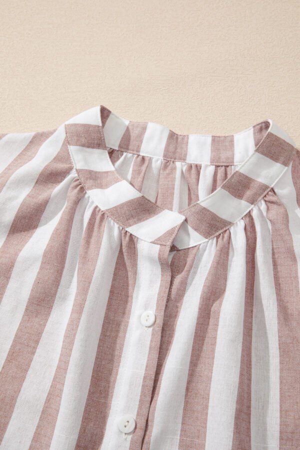 Khaki Stripe Casual Button Down Sleeveless Shirt