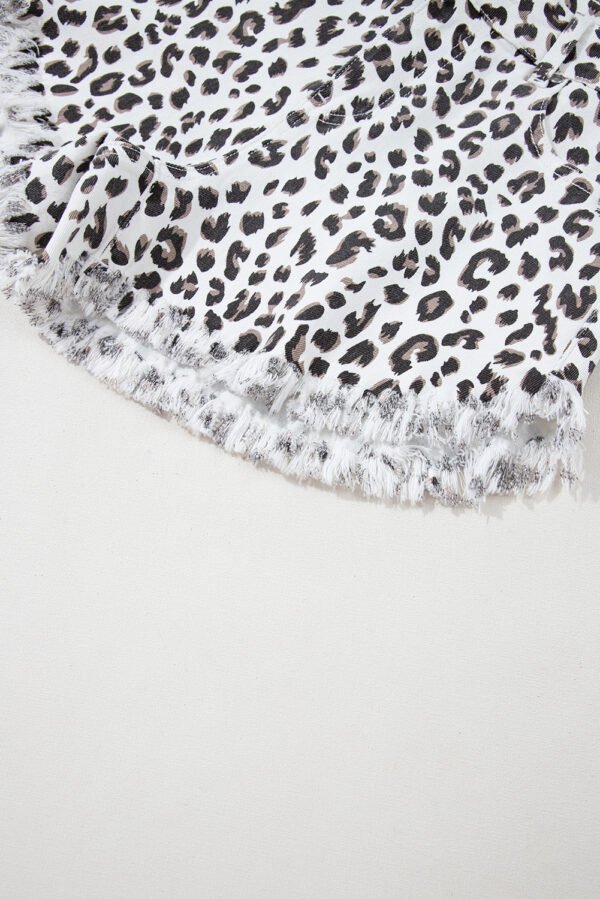 White Leopard Frayed Hem Denim Shorts