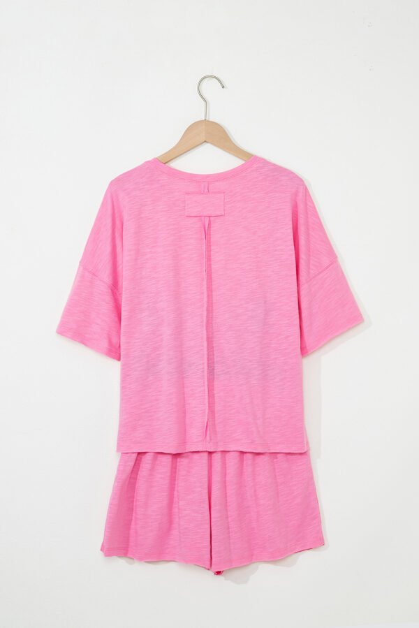 Sachet Pink Loose Fit Half Sleeve T Shirt and High Waist Skirt Set