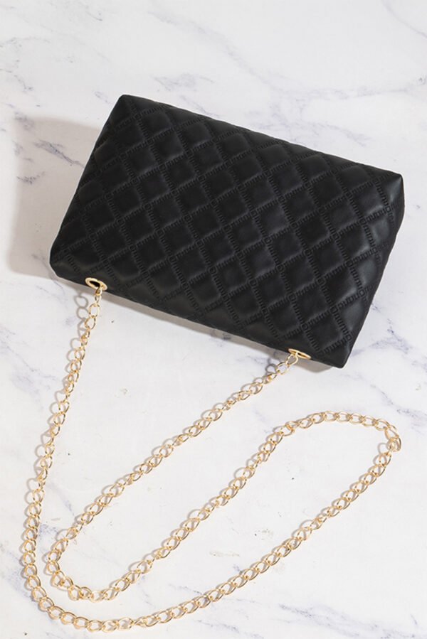 Black Textured PU Leather Gold Chain Buckle Single Shoulder Bag
