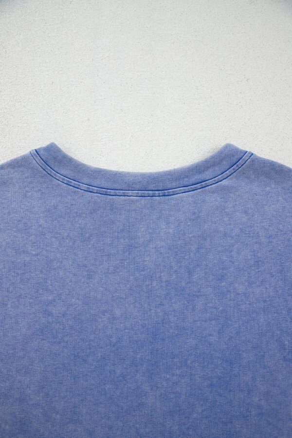 Sky Blue USA Patch Mineral Wash Notch V Neck Vintage Graphic T Shirt