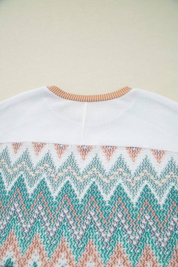 White Chevron Patchwork Raglan Sleeve Knitted T Shirt