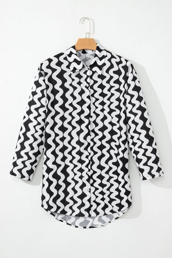 Black Stripe Print Loose Fit Open Front Beach Cover Up