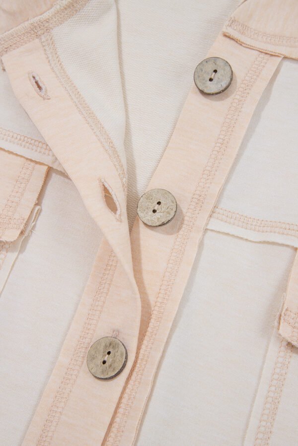 Beige Half Placket Chest Pockets Short Sleeve Wide Leg Jumpsuit
