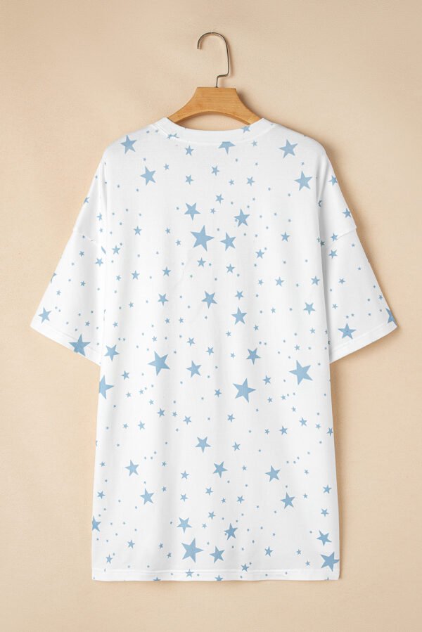 Sky Blue Stars Print Drop Shoulder Oversized T Shirt with Slits