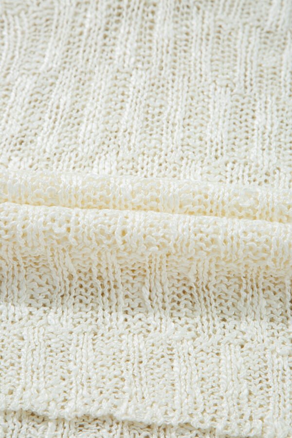 Beige Notched V Neck Short Sleeve Sweater