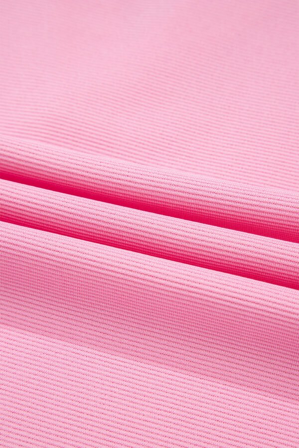 Pink Contrast V Neck Ruffled Textured Knit Top