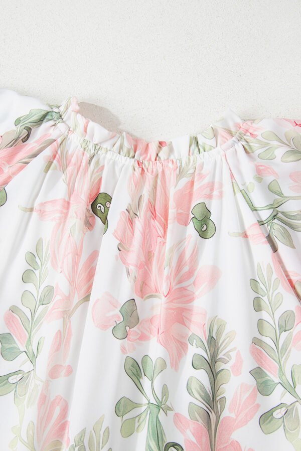 Pink Floral Contrast Edge Layered Short Sleeve Mini Dress