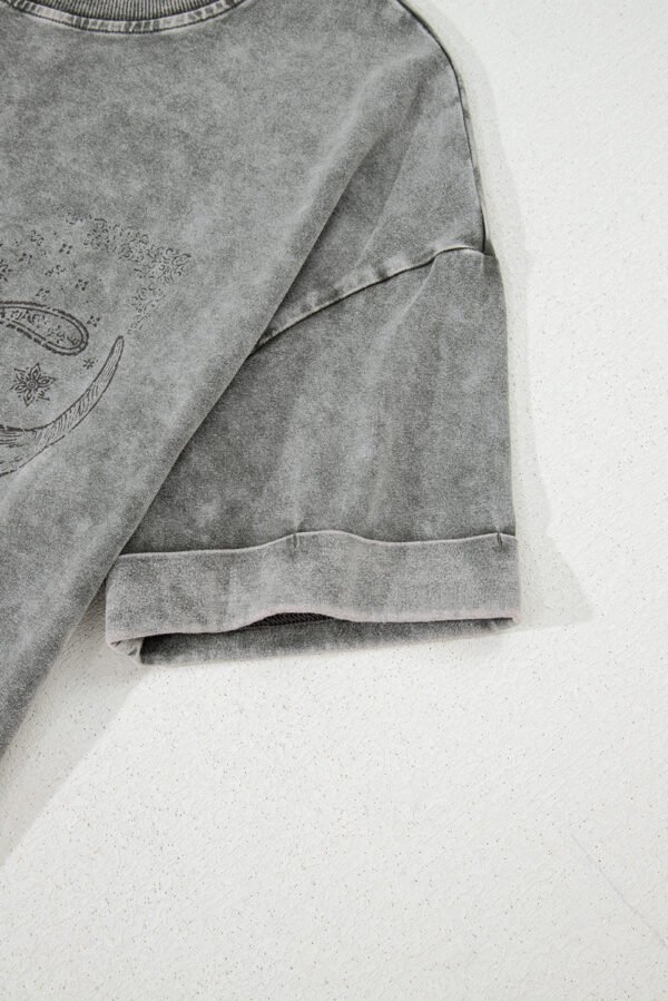 Light Grey Western Steer Head Tie Dye Print Crew Neck T Shirt