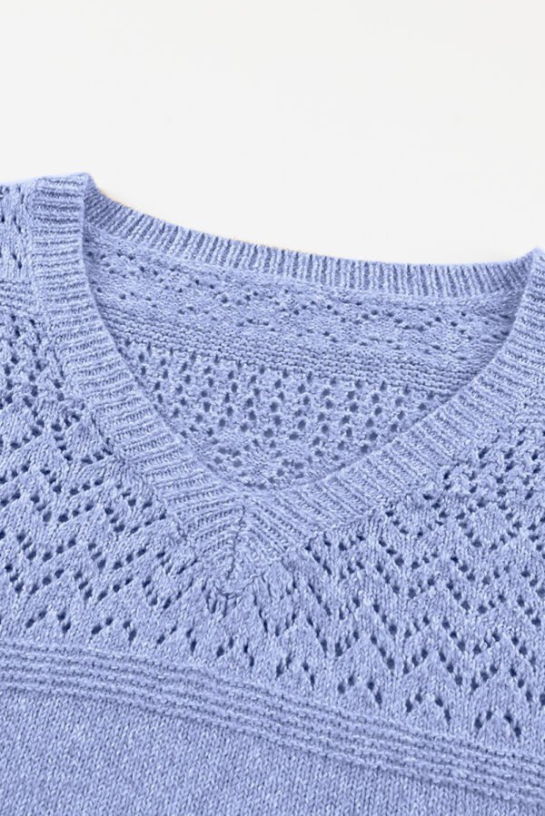 Sky Blue Eyelet Pattern Detail V Neck Drop Shoulder Sweater