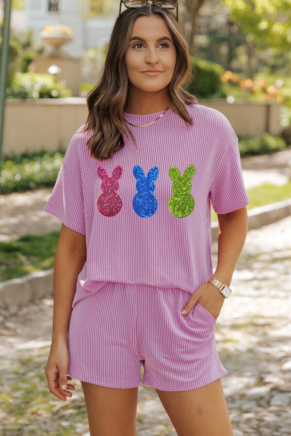 Phalaenopsis Shiny Bunny Doll Patched Loose Tee and Shorts Corded 2pcs Outfit