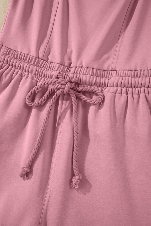 Light Pink Lace-up Elastic Waist Sleeveless Square Neck Jumpsuit