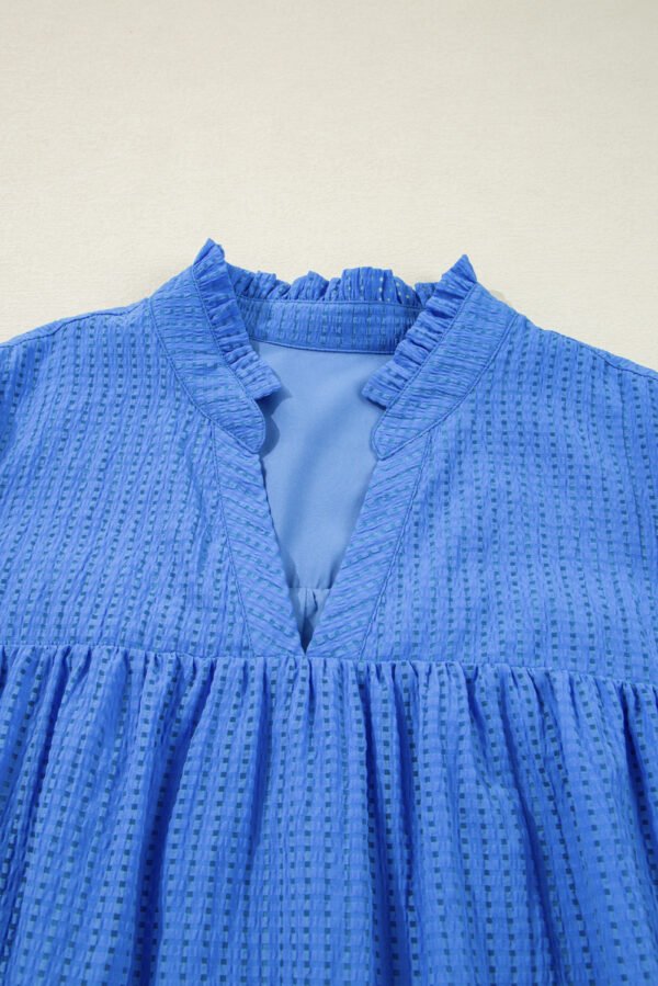 Sky Blue Plus Size Floral Embroidered Puff Sleeve Gingham Mini Dress