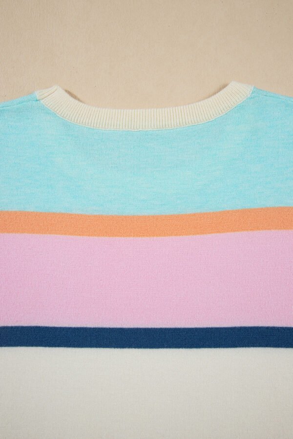 Multicolour Striped Color Block Flutter Sleeve Patchwork Sweater Top