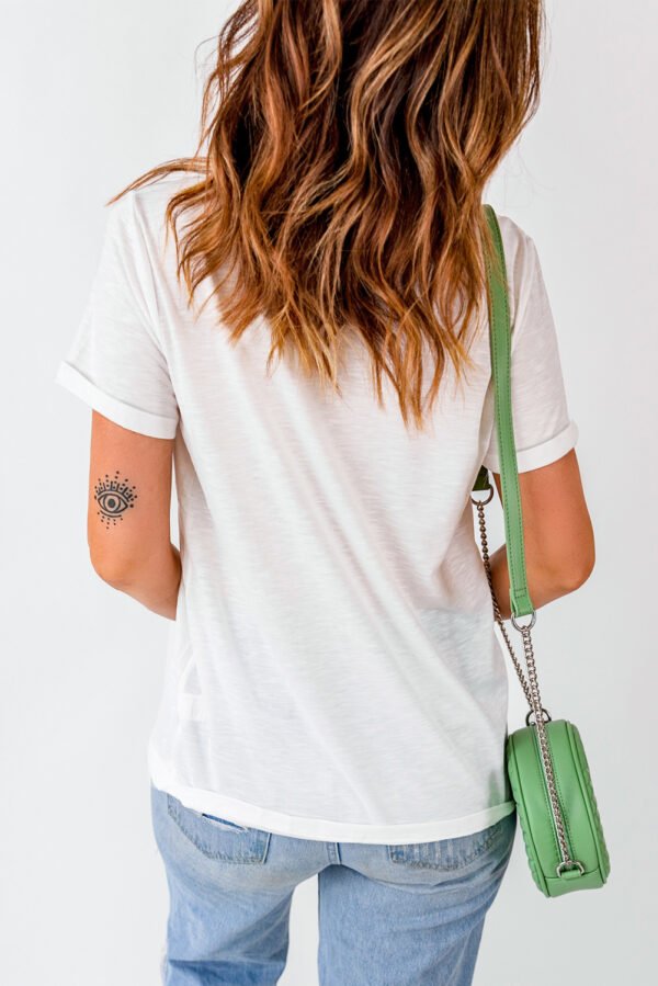 White USA Flag Bow Knot Patched Crew Neck T Shirt