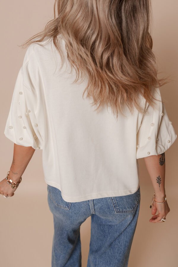 White Stars Stripes Bowknot Graphic Pearled Puff Half Sleeve T Shirt