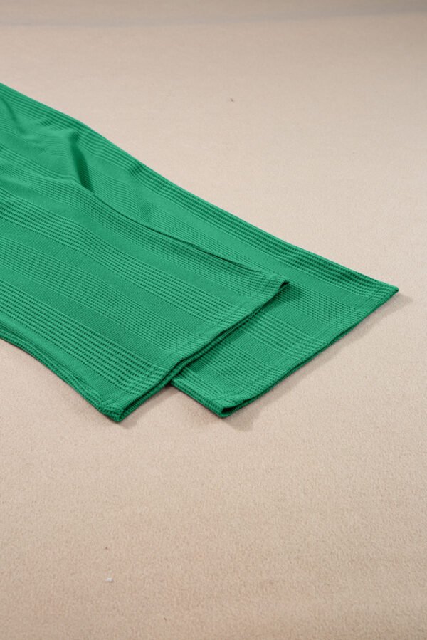 Green Solid Color Ribbed Ruffle Tank Top and Pants Set