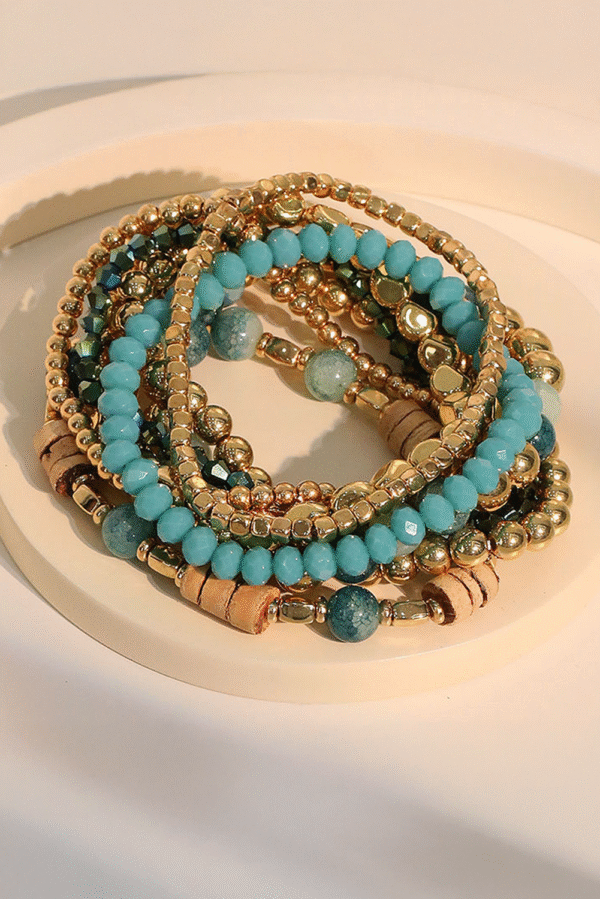 Gold Boho Beaded Multi Layer Elastic Bracelet Set