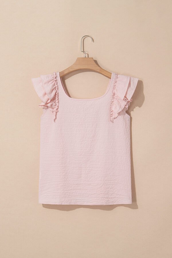 Gossamer Pink Textured Bow Knot Frilled Butterfly Sleeve Blouse