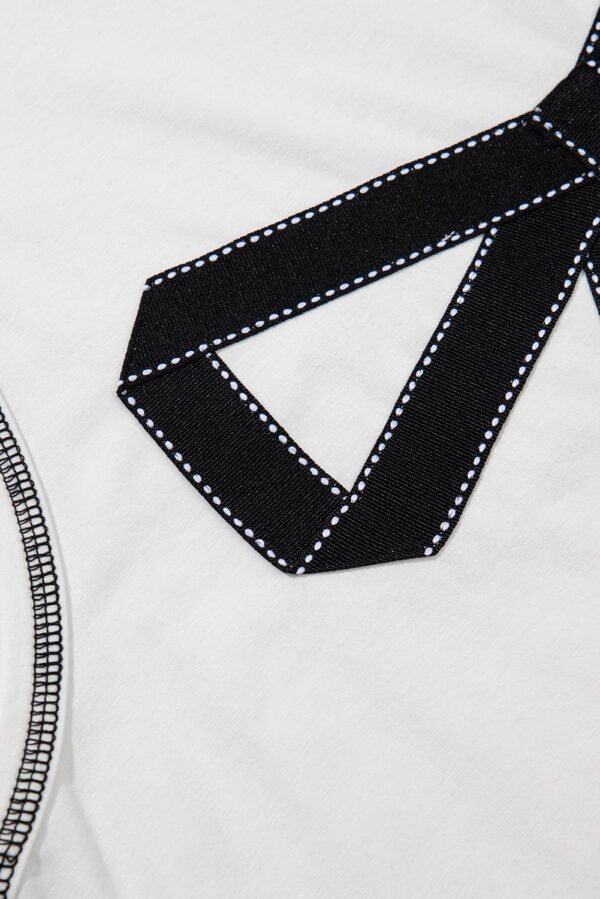 White Sweet Bow Stitching Trim Sleeveless Top