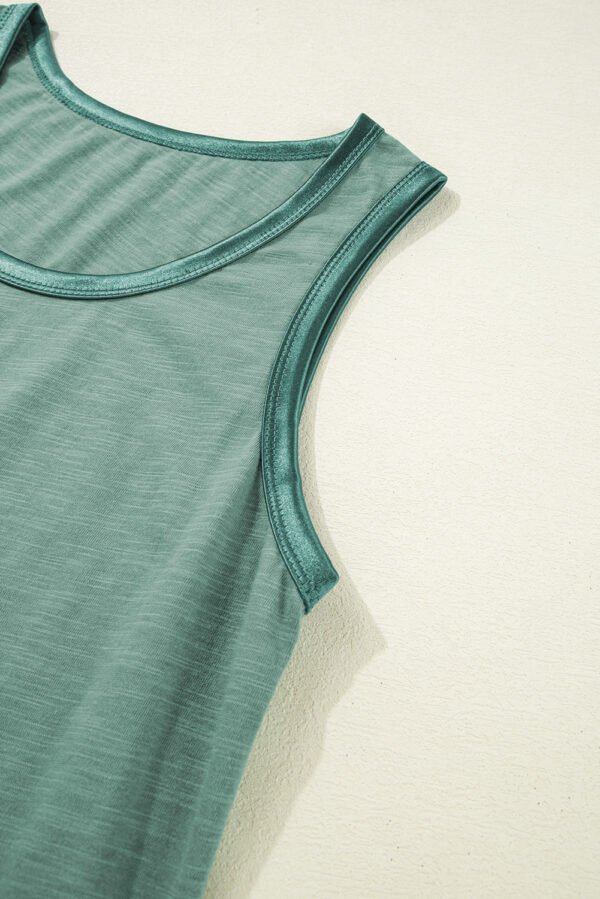 Mist Green Metallic Sheen Edge Scoop Neck Tank Top